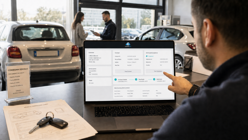Operatore di autonoleggio controlla l’invio dei dati CARGOS dal gestionale